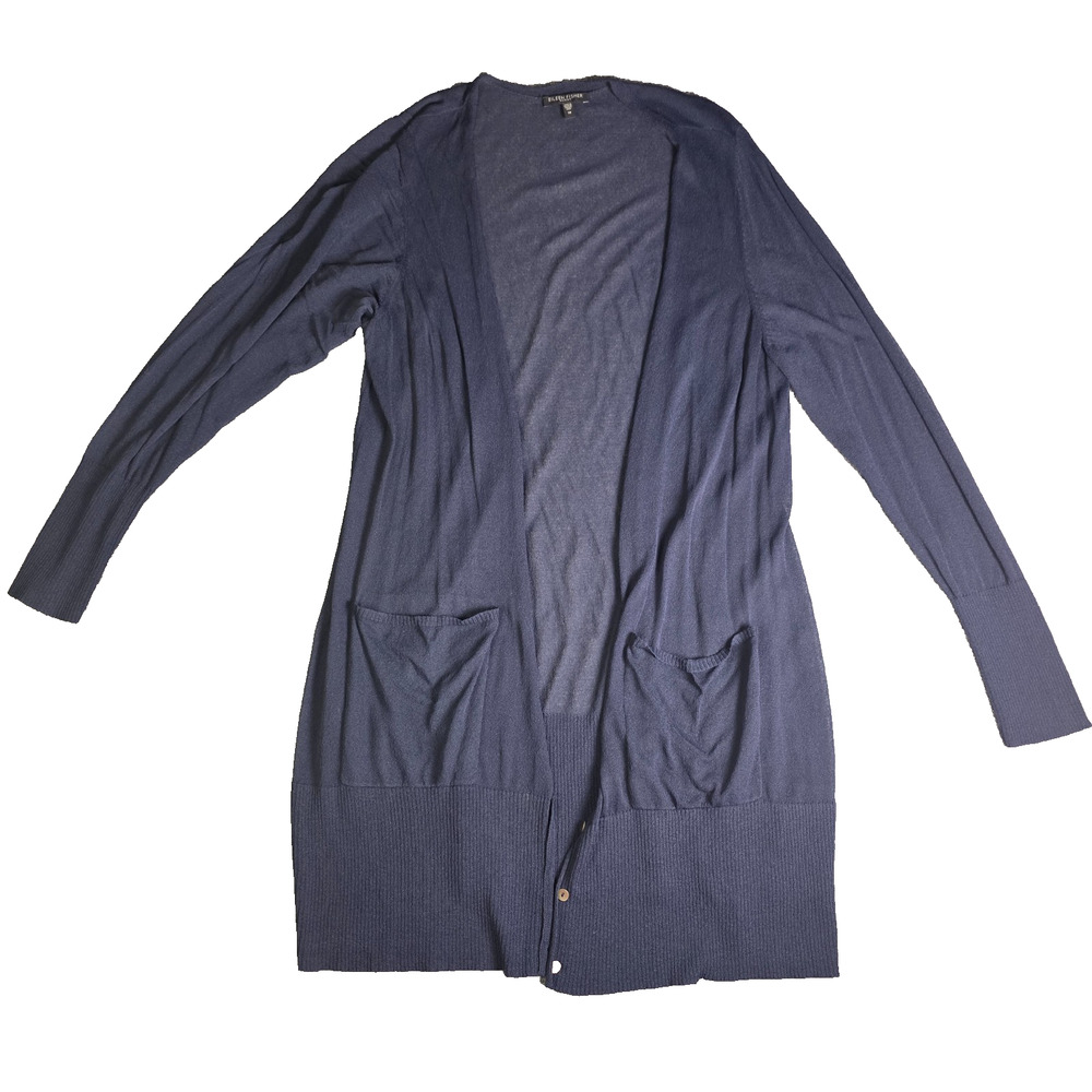 Eileen Fisher Cardigan Women's Navy Knit Rib Trim Pockets Button Sweater - 1X
